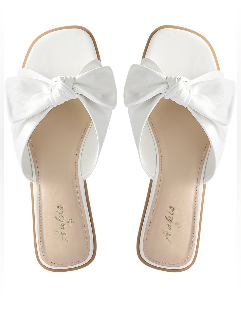 Ankleina White Knot Bow Slide Sandals for Women